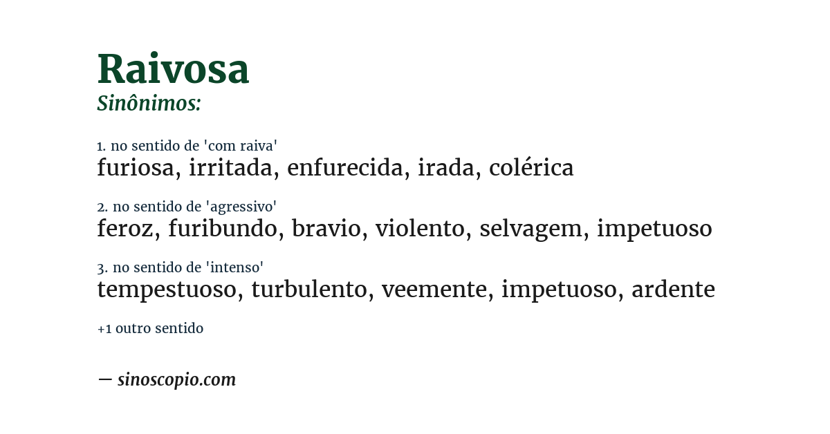 Sinônimo de raivosa