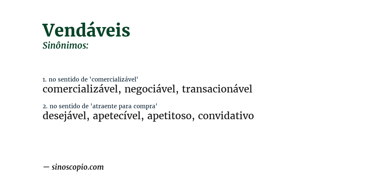 Sinônimo de vendáveis
