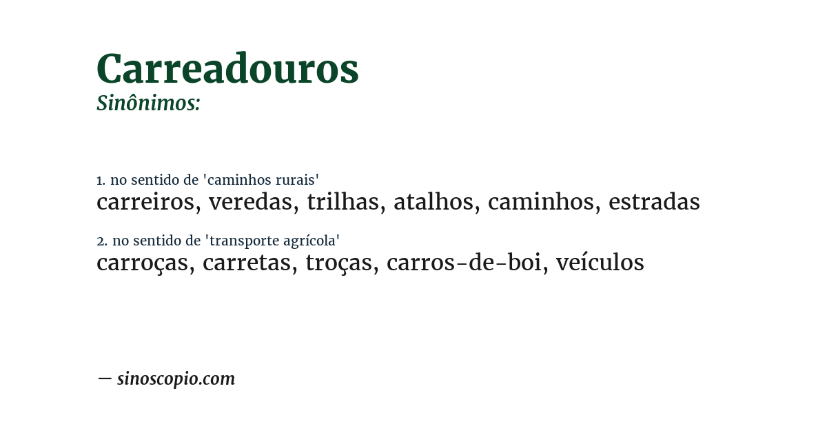 Sinônimo de carreadouros