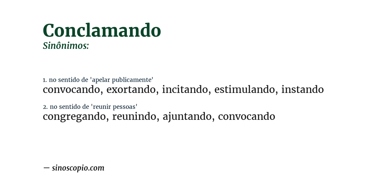 Sinônimo de conclamando