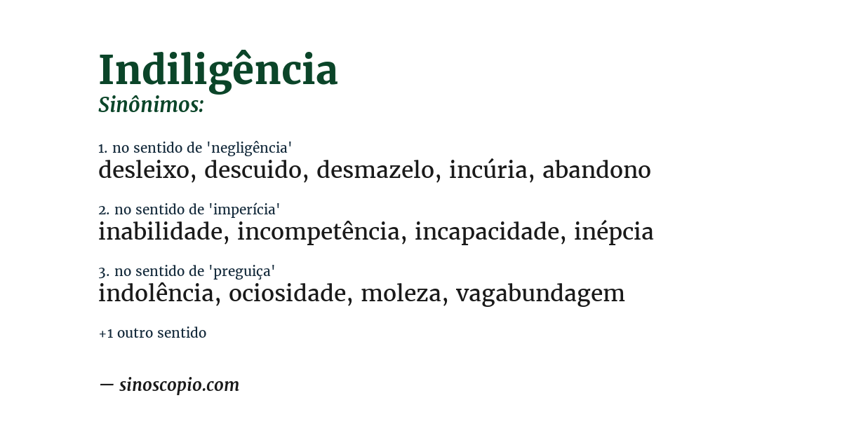 Sinônimo de indiligência