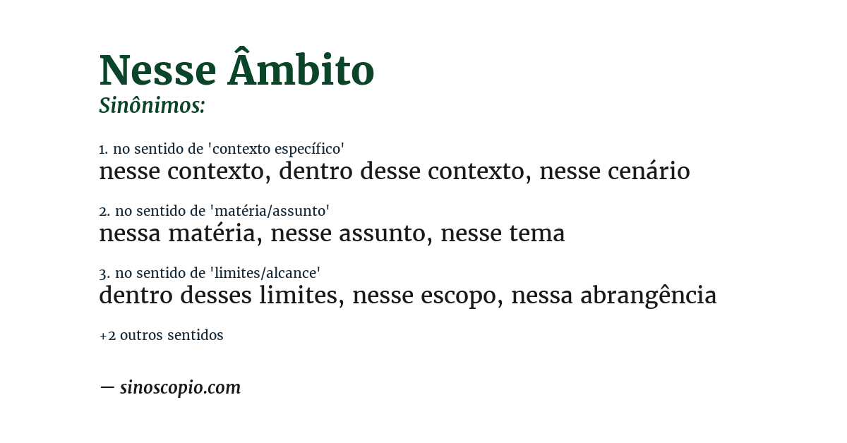 Sinônimo de nesse âmbito