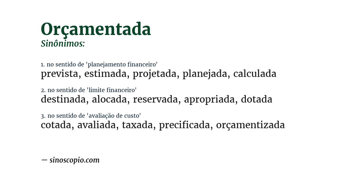 Sinônimo de orçamentada