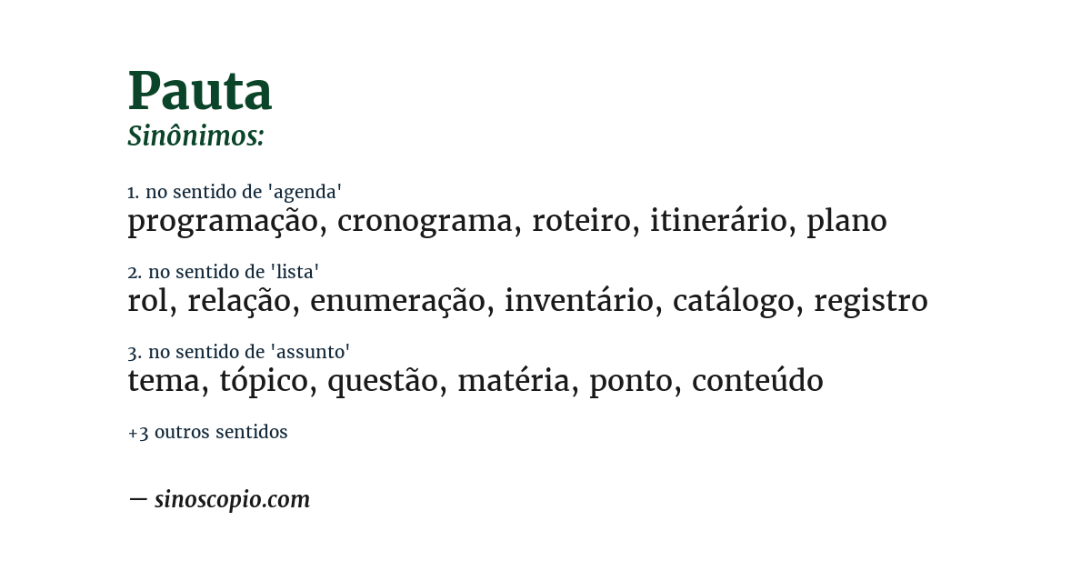 Sinônimo de pauta