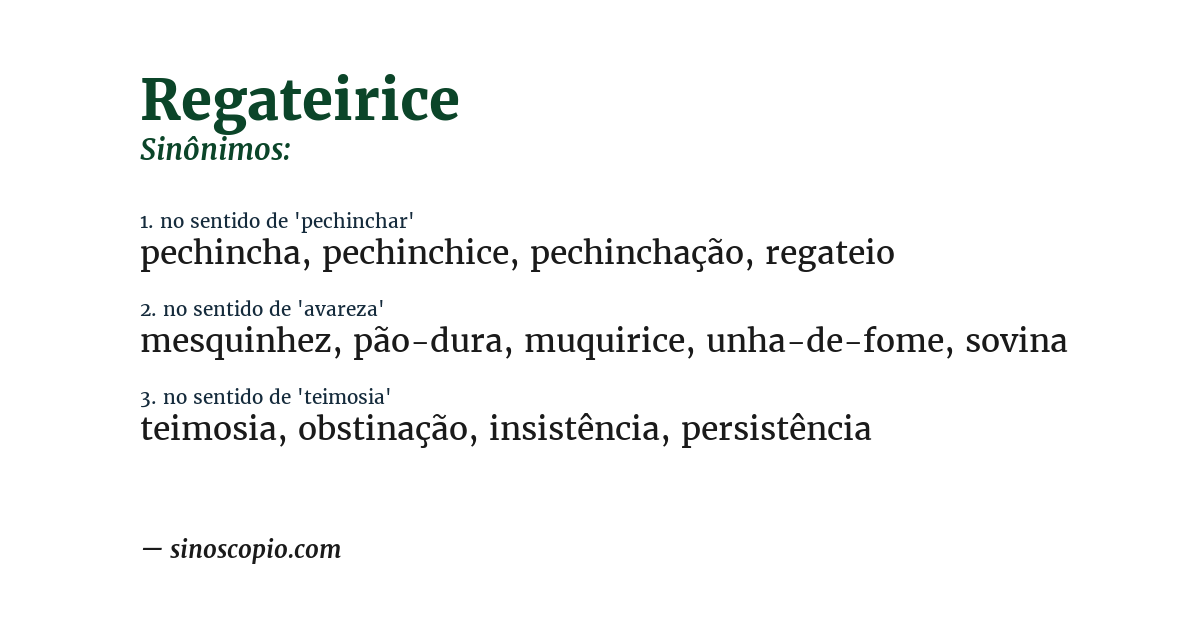Sinônimo de regateirice