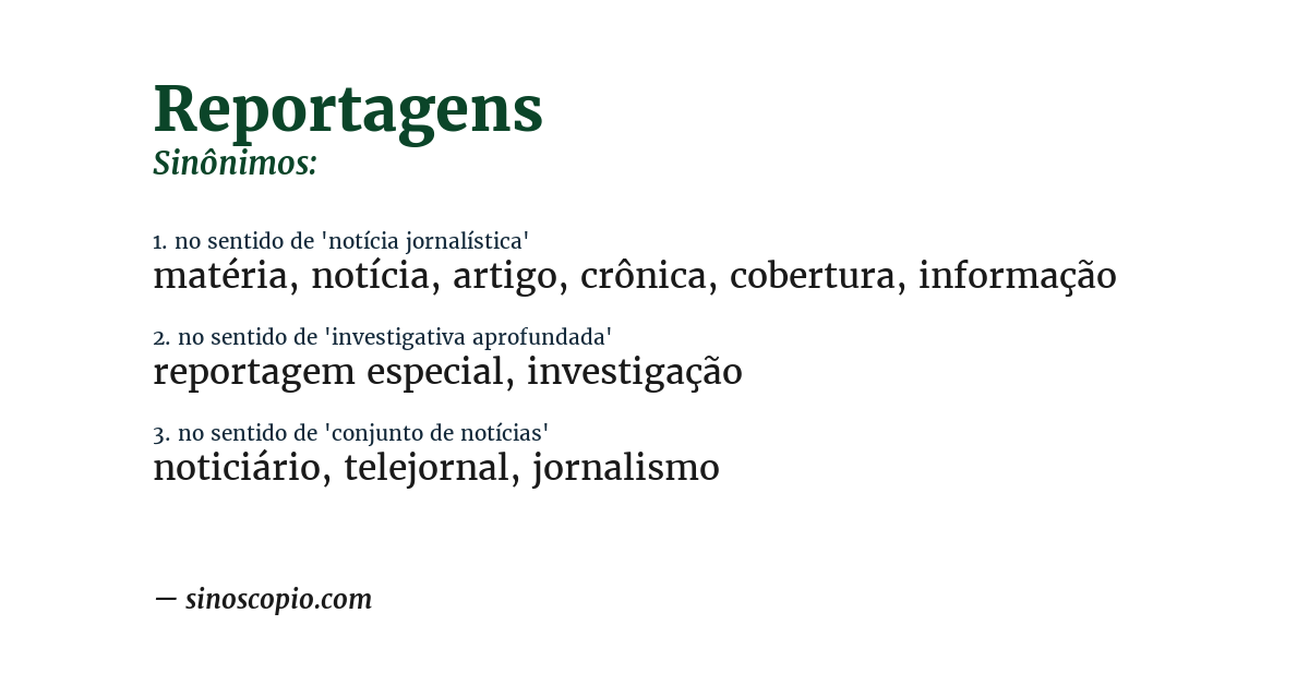 Sinônimo de reportagens