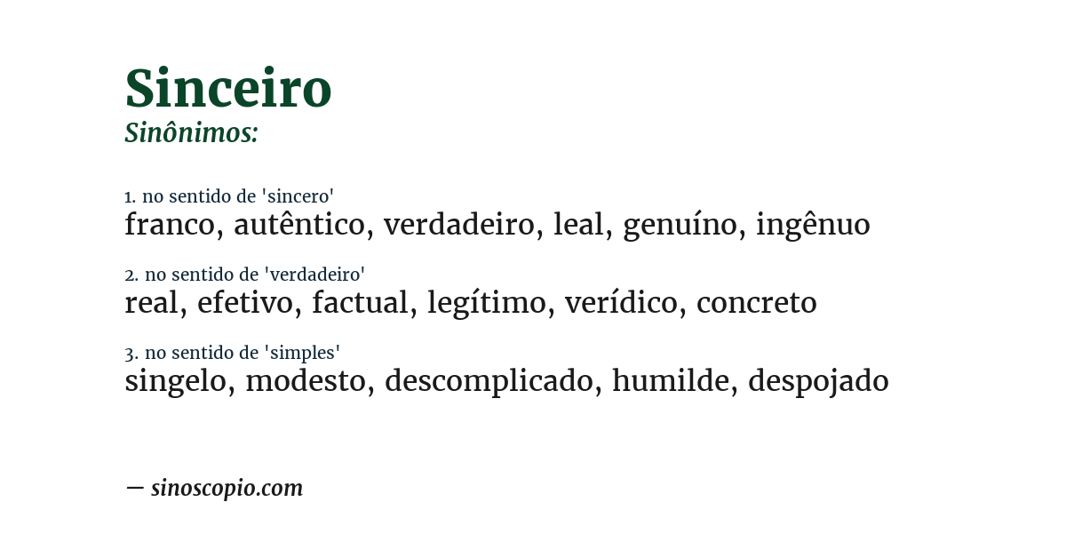 Sinônimo de sinceiro