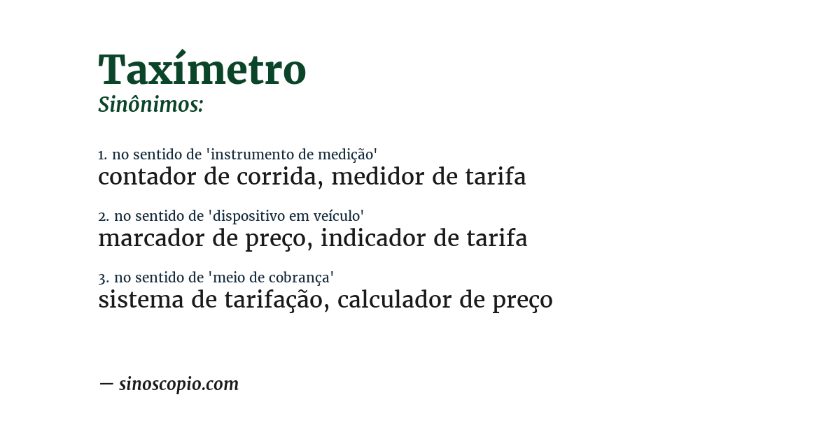 Sinônimo de taxímetro