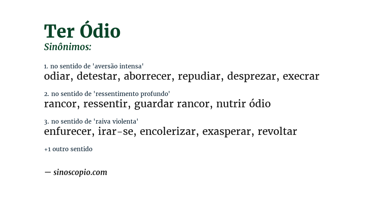 Sinônimo de ter ódio