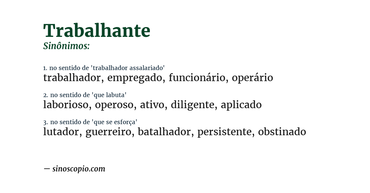 Sinônimo de trabalhante