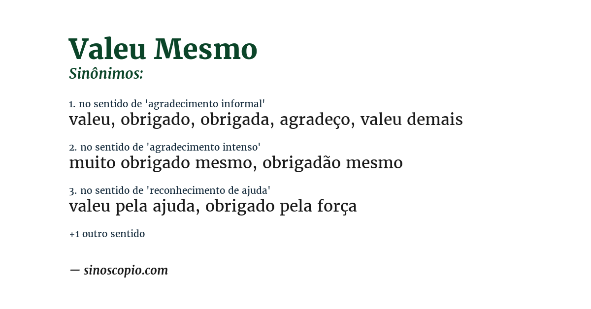Sinônimo de valeu mesmo
