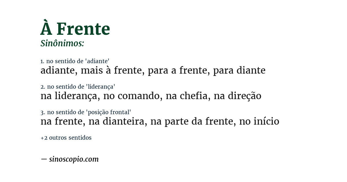 Sinônimo de à frente