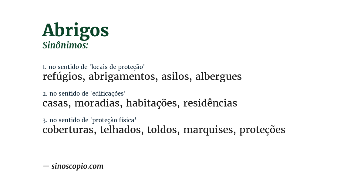 Sinônimo de abrigos
