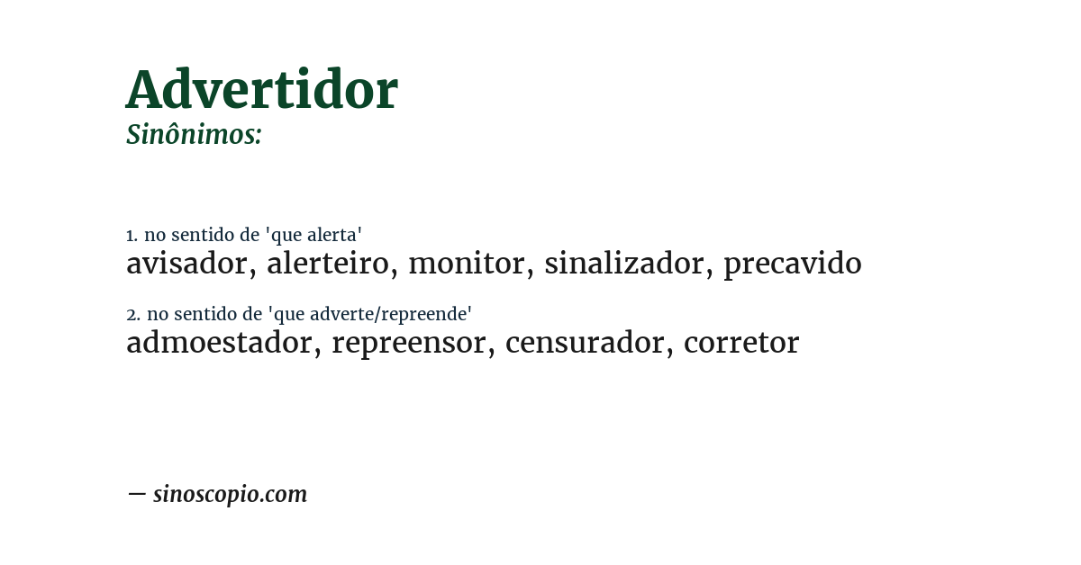 Sinônimo de advertidor