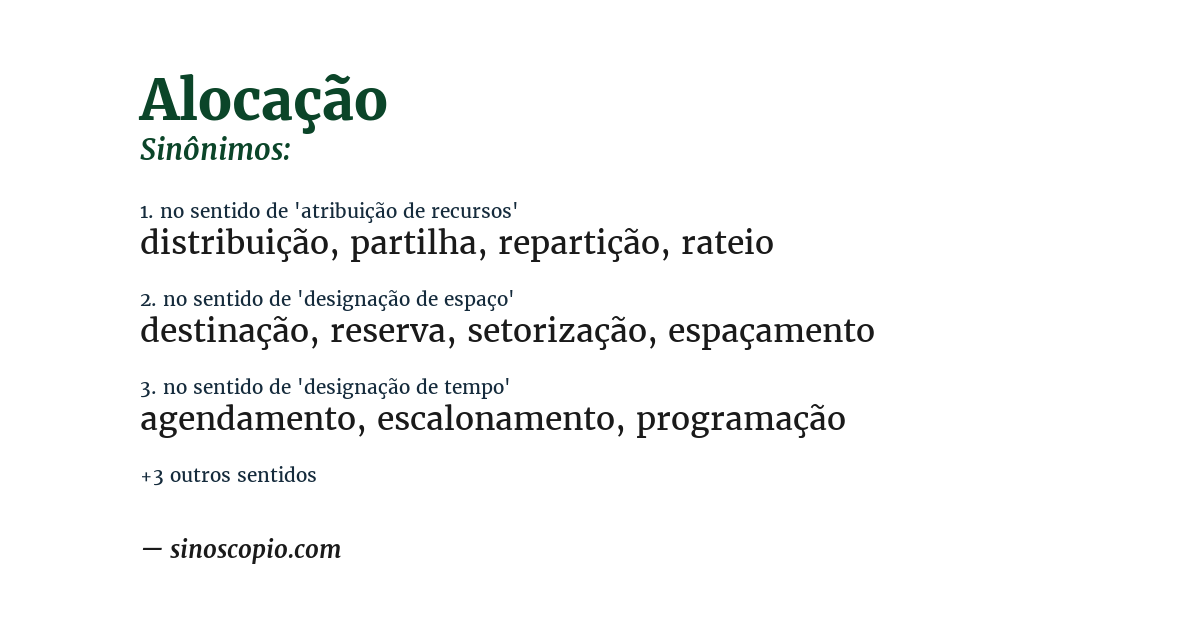 Sinônimo de alocação