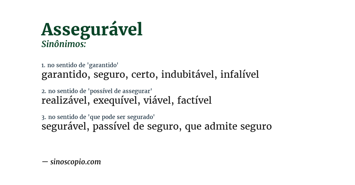 Sinônimo de assegurável