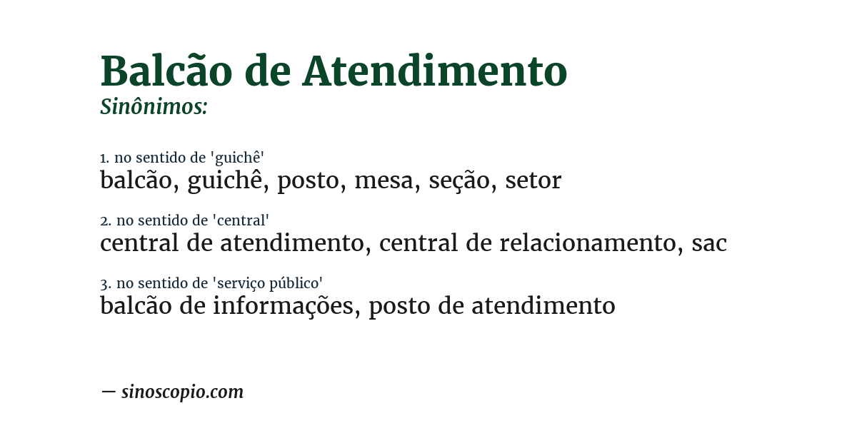 Sinônimo de balcão de atendimento