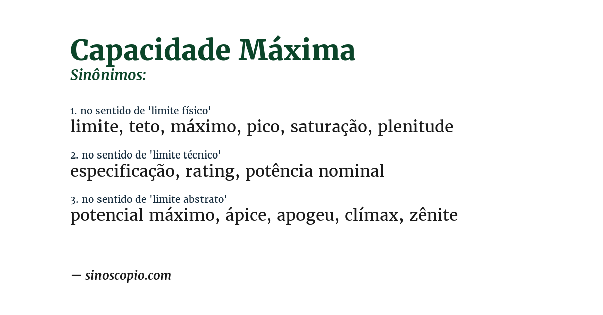 Sinônimo de capacidade máxima
