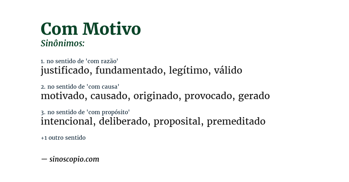 Sinônimo de com motivo