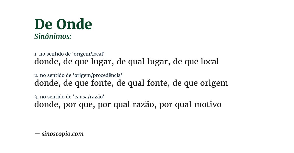 Sinônimo de de onde