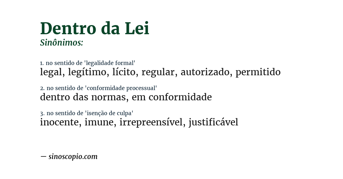 Sinônimo de dentro da lei