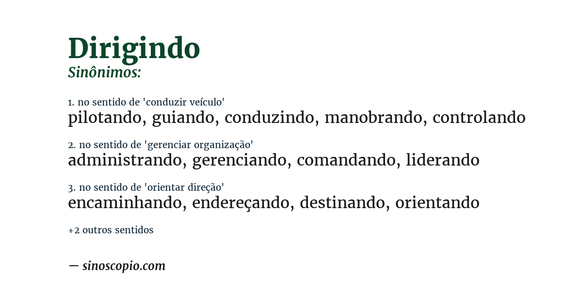 Sinônimo de dirigindo