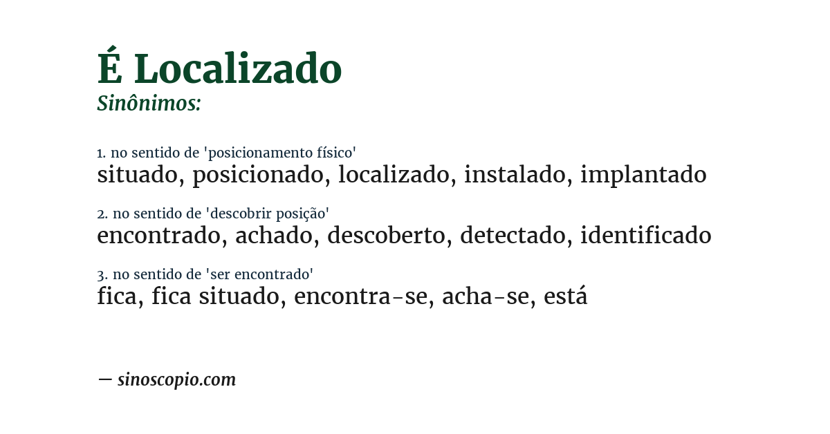 Sinônimo de é localizado