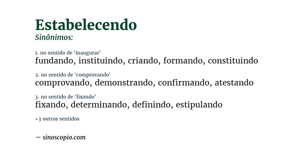 Sinônimo de estabelecendo