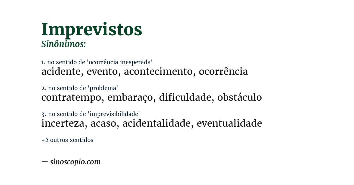 Sinônimo de imprevistos