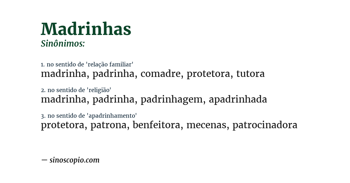 Sinônimo de madrinhas