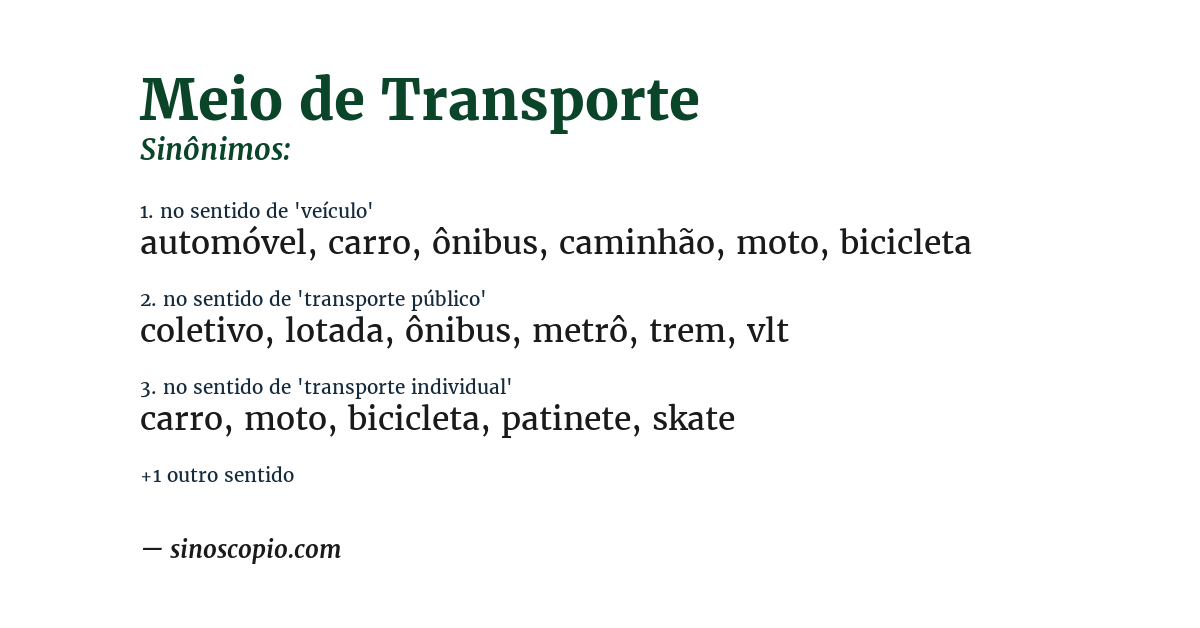 Sinônimo de meio de transporte
