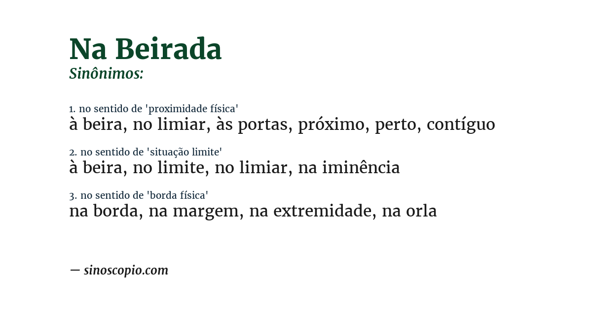 Sinônimo de na beirada