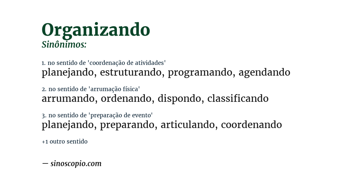 Sinônimo de organizando