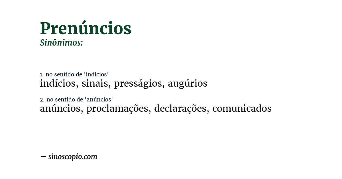 Sinônimo de prenúncios