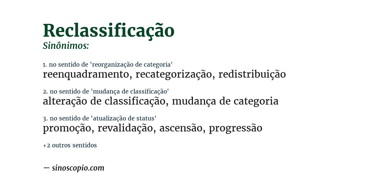 Sinônimo de reclassificação