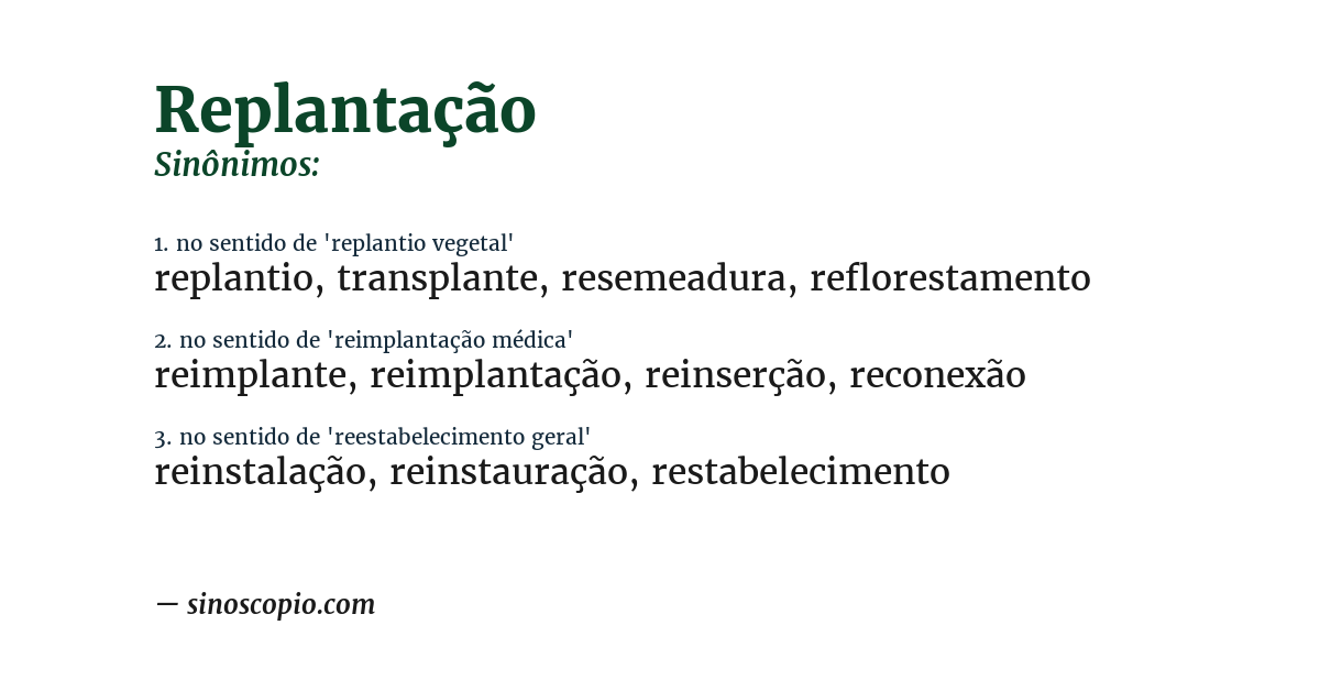 Sinônimo de replantação