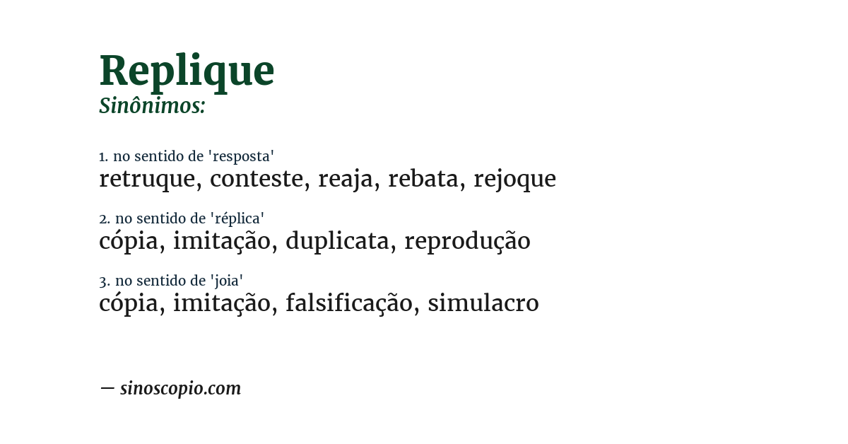 Sinônimo de replique