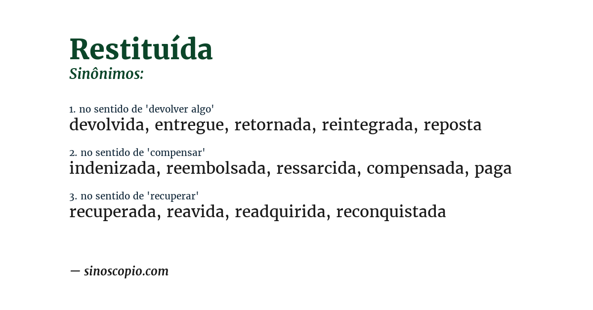 Sinônimo de restituída