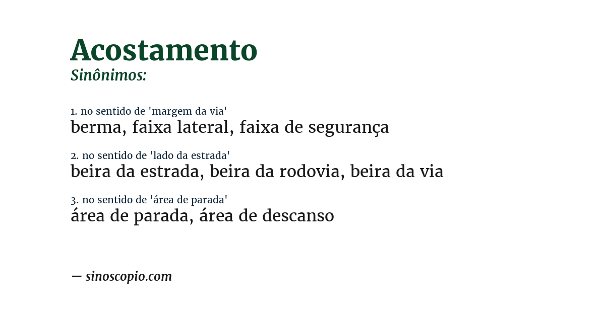 Sinônimo de acostamento