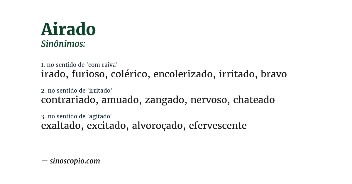 Sinônimo de airado