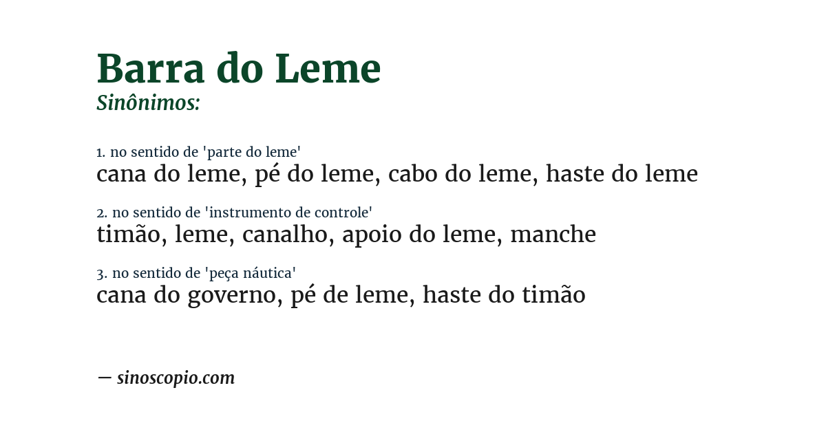 Sinônimo de barra do leme