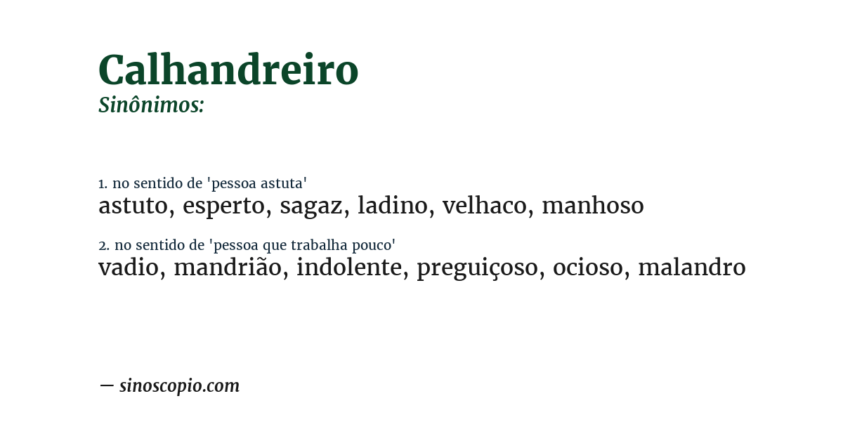 Sinônimo de calhandreiro