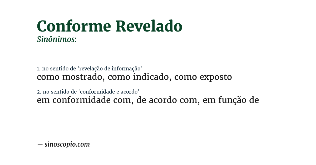 Sinônimo de conforme revelado