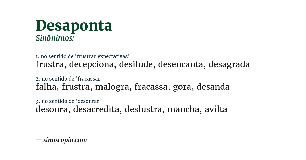Sinônimo de desaponta