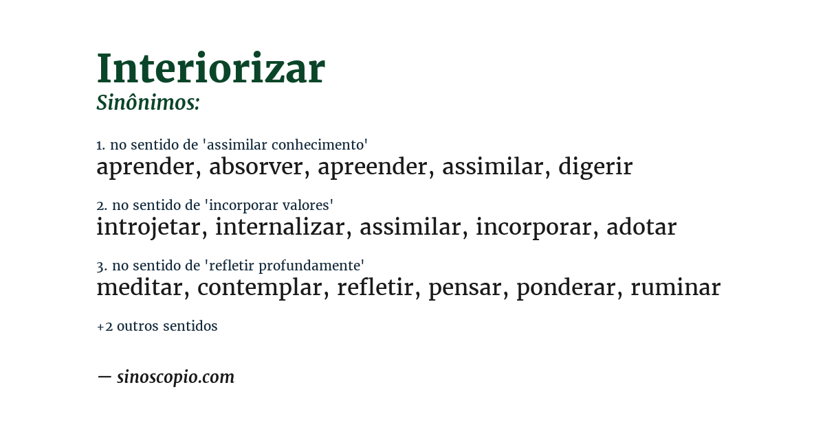 Sinônimo de interiorizar