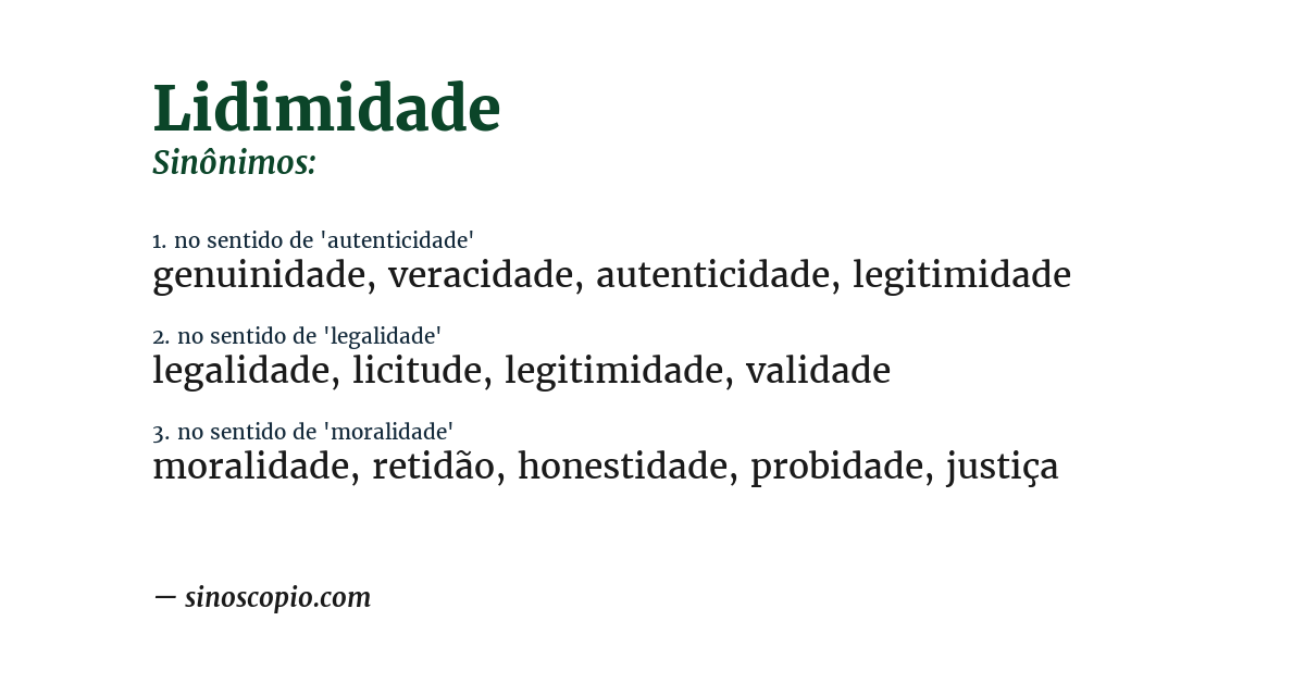Sinônimo de lidimidade