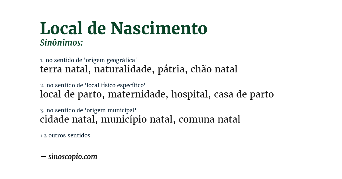 Sinônimo de local de nascimento