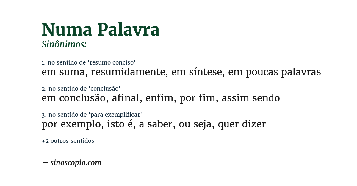 Sinônimo de numa palavra