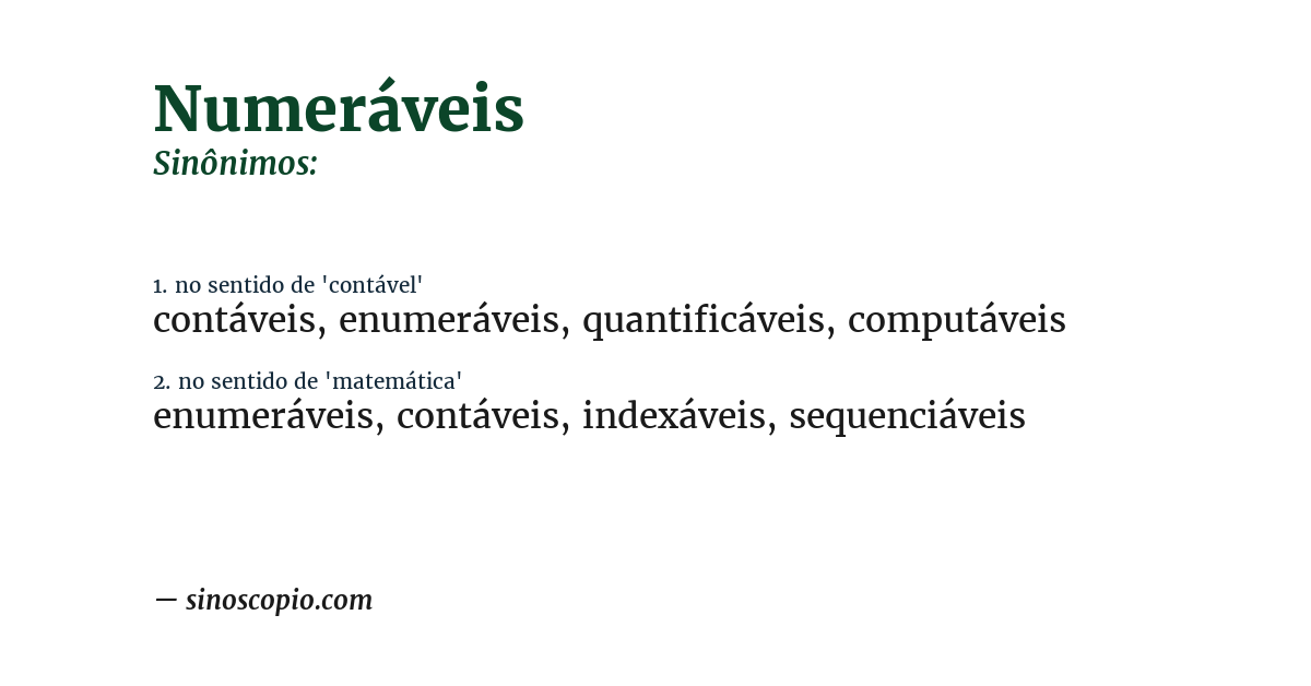 Sinônimo de numeráveis
