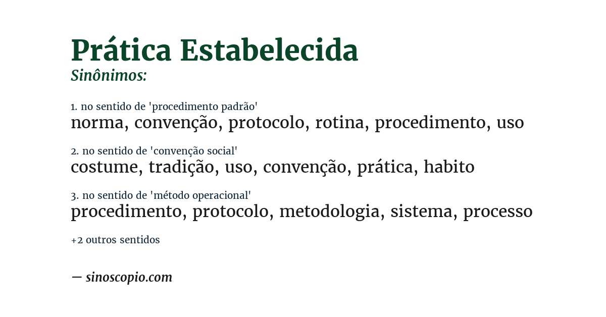 Sinônimo de prática estabelecida